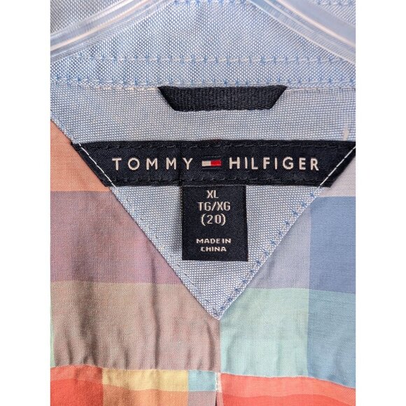 Tommy Hilfiger Boys Plaid Button-Down Shirt XL Multicolor 100% Cotton - Picture 2 of 8